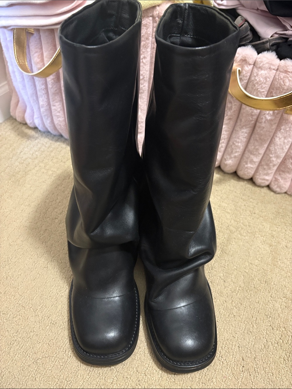 Steve Madden Black Mid-Calf Lace-Up Leather Boots